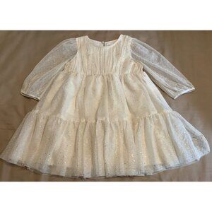 Cat & Jack Girls 5T White Sparkly Long Sleeve Party Dress  Gold Glitter Stars